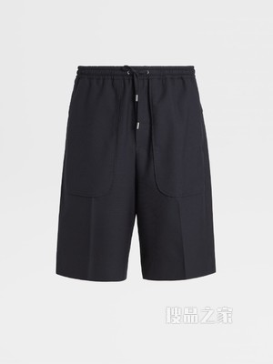 海军蓝细格纹Techmerino™Wash&Go可机洗系列羊毛百慕大慢跑裤