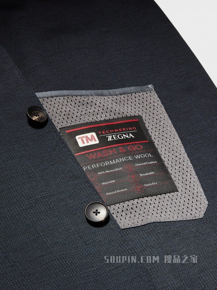 海军蓝Techmerino™羊毛Wash&Go可机洗系列西装外套，修身版型