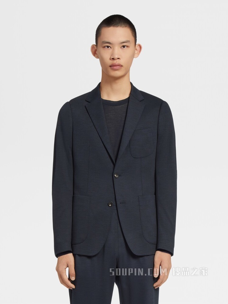 海军蓝Techmerino™羊毛Wash&Go可机洗系列西装外套，修身版型