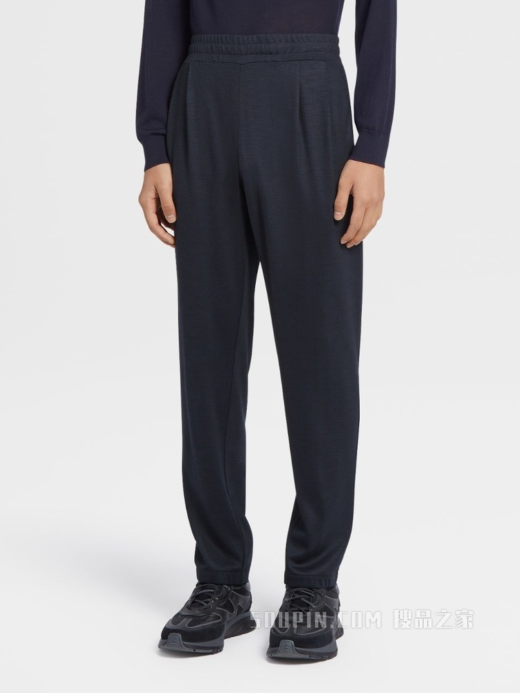 威尔士亲王格纹图案 Techmerino™ 羊毛叠褶运动裤