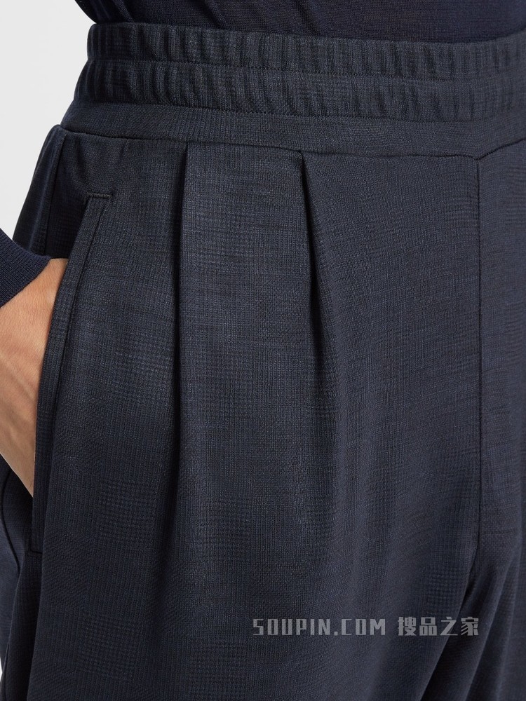 威尔士亲王格纹图案 Techmerino™ 羊毛叠褶运动裤