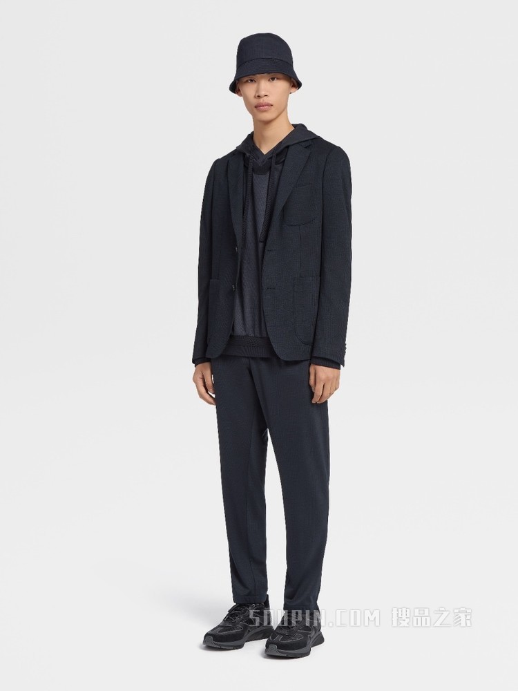 威尔士亲王格纹图案 Techmerino™ 羊毛叠褶运动裤