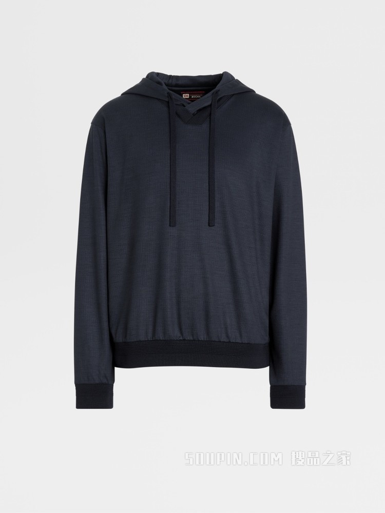 威尔士亲王格纹图案 Techmerino™ 羊毛 V 领连帽运动衫