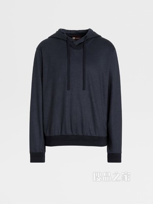 威尔士亲王格纹图案 Techmerino™ 羊毛 V 领连帽运动衫