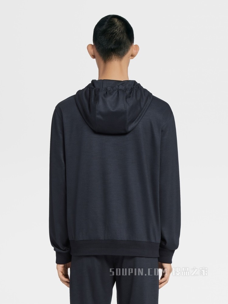 威尔士亲王格纹图案 Techmerino™ 羊毛 V 领连帽运动衫