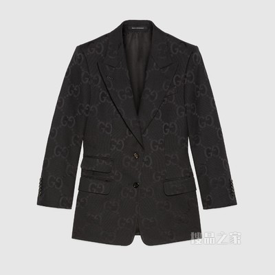 轻质GG帆布单排扣夹克 黑色