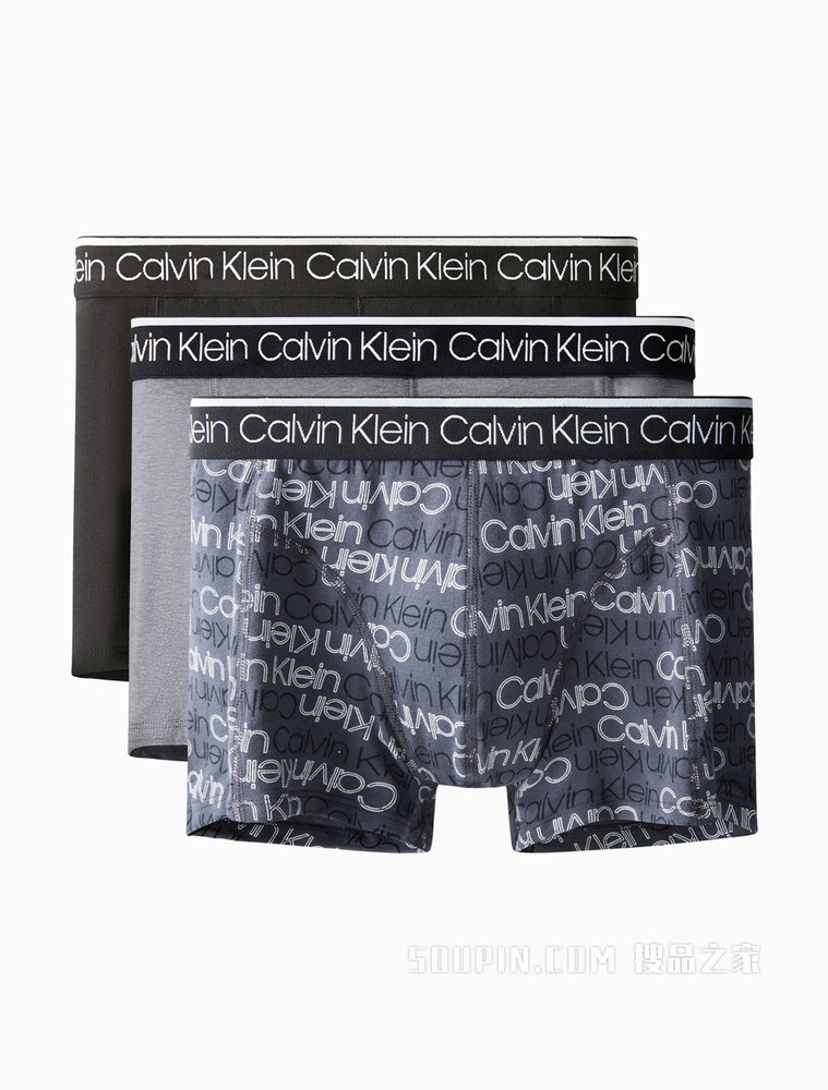 Calvin Klein 男士三条装循环LOGO腰边贴身平角内裤NP2421O
