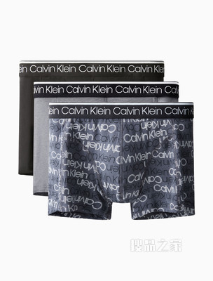 Calvin Klein 男士三条装循环LOGO腰边贴身平角内裤NP2421O
