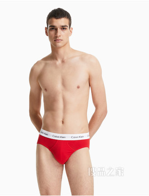 Calvin Klein 男士新年红多色三条装LOGO腰边舒适含棉三角内裤U2661