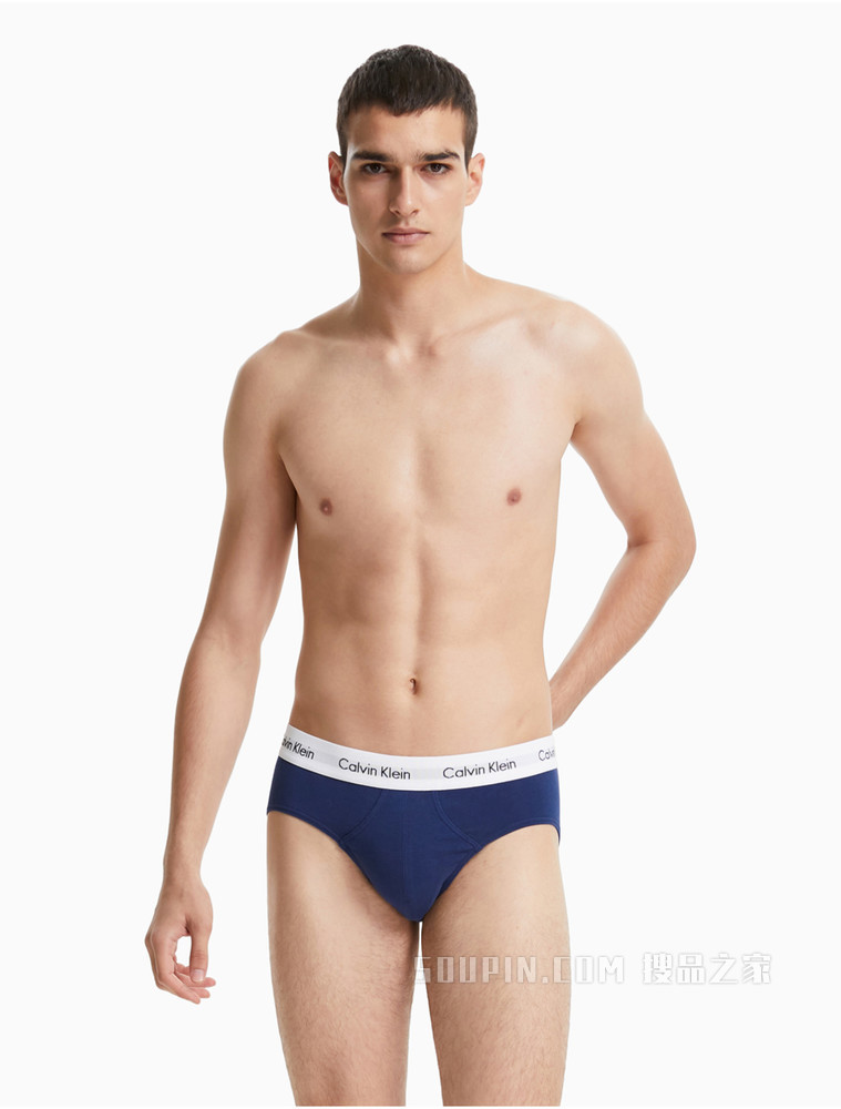 Calvin Klein 男士新年红多色三条装LOGO腰边舒适含棉三角内裤U2661