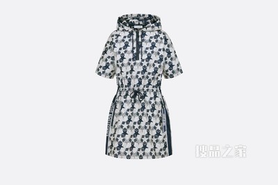 短款连帽连衣裙 海军蓝色塔夫绸科技提花面料 Dior Étoile 图案