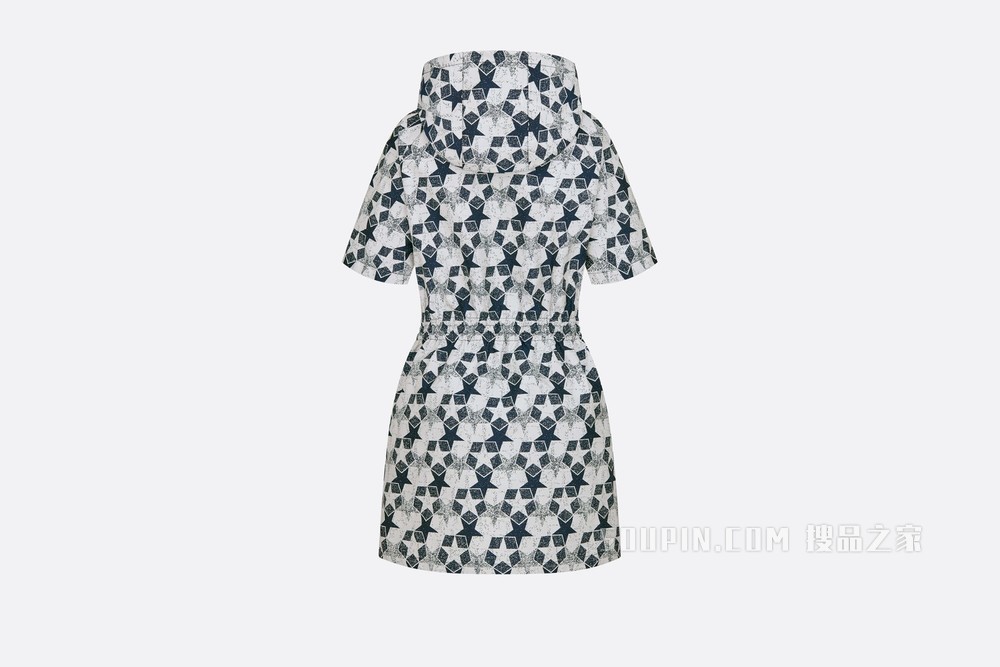 短款连帽连衣裙 海军蓝色塔夫绸科技提花面料 Dior Étoile 图案