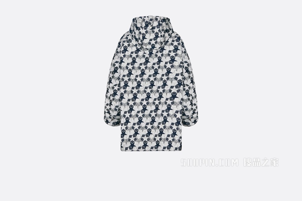 连帽厚夹克 海军蓝色塔夫绸科技提花面料 Dior Étoile 图案