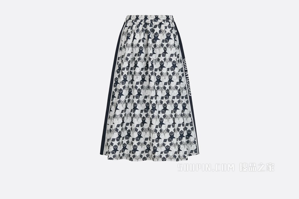 半裙 海军蓝色塔夫绸科技提花面料 Dior Étoile 图案