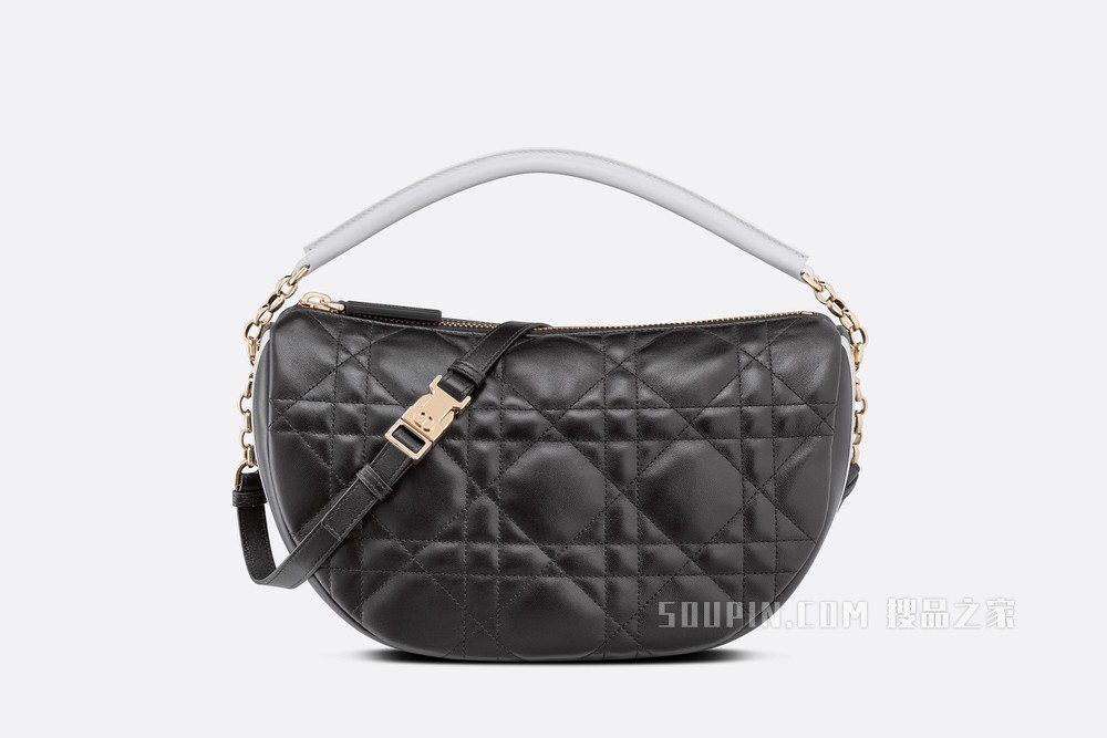 中号 Dior Vibe 单肩包 黑色羊皮革藤格纹