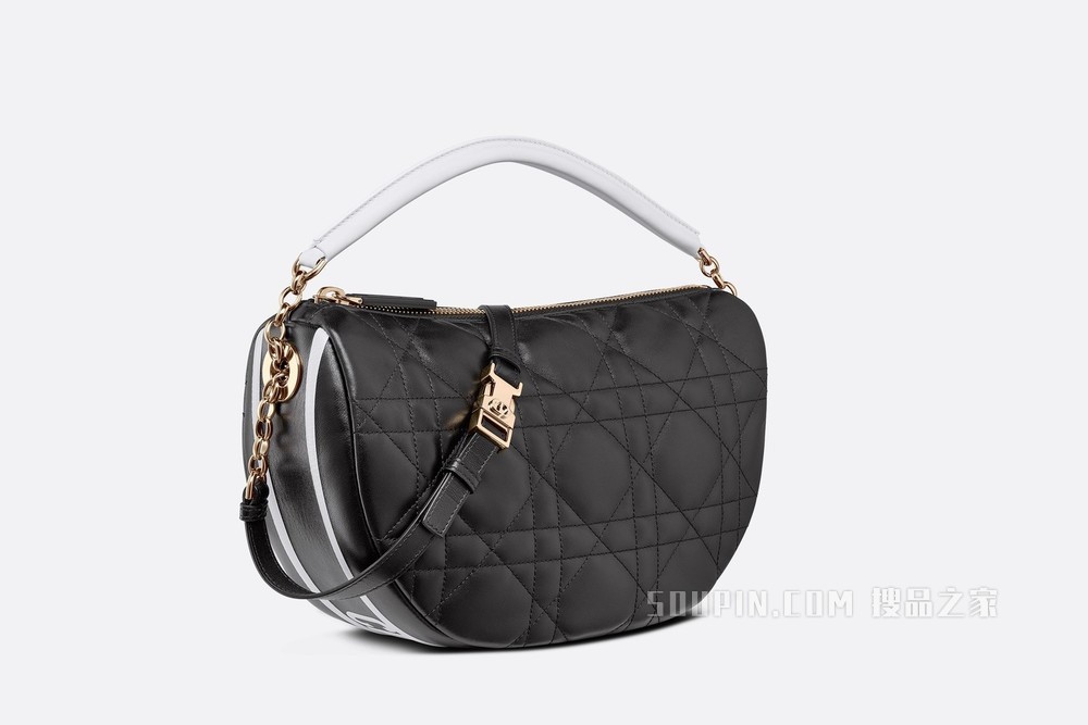 中号 Dior Vibe 单肩包 黑色羊皮革藤格纹