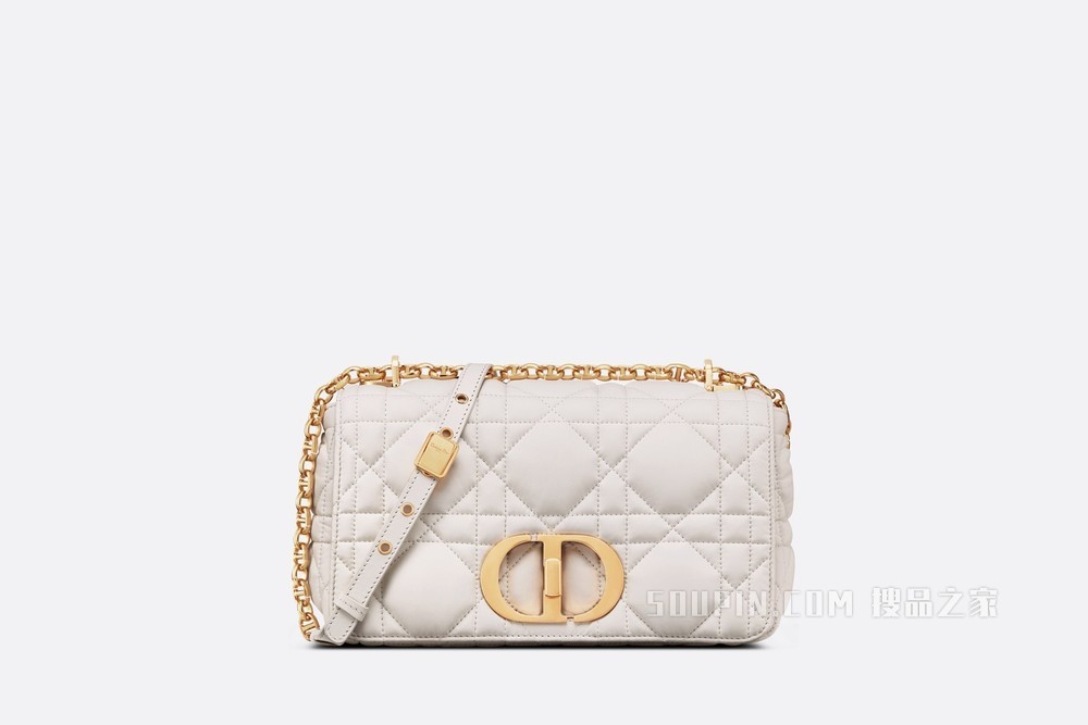 中号 Dior Caro 手袋 奶白色哑光牛皮革绗缝效果超大藤格纹