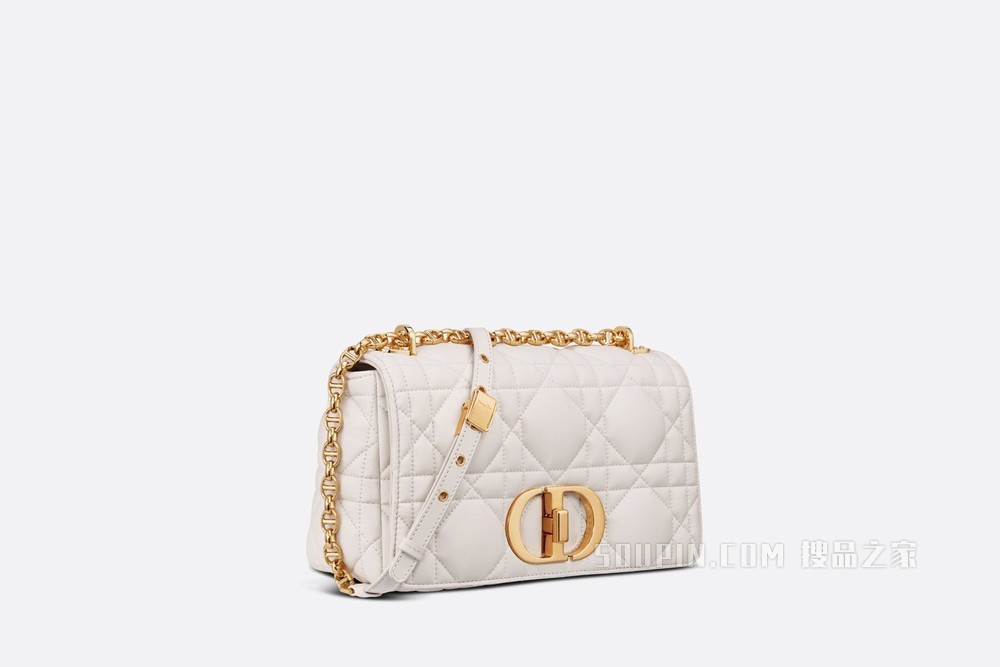 中号 Dior Caro 手袋 奶白色哑光牛皮革绗缝效果超大藤格纹