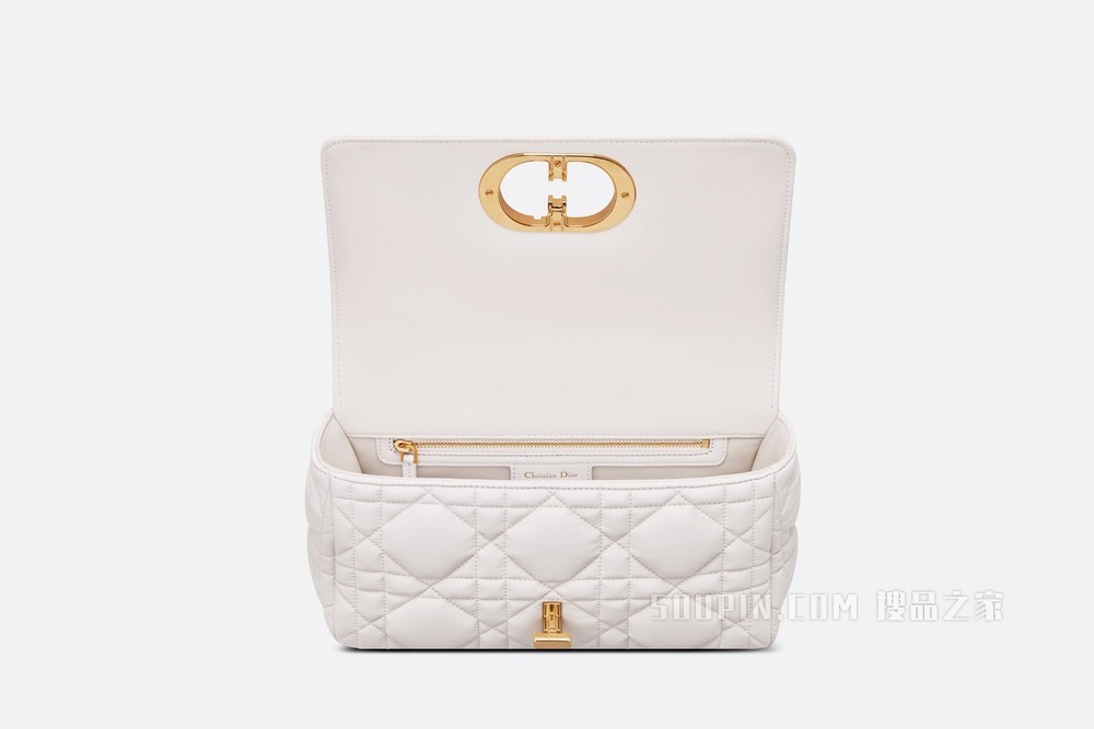 中号 Dior Caro 手袋 奶白色哑光牛皮革绗缝效果超大藤格纹
