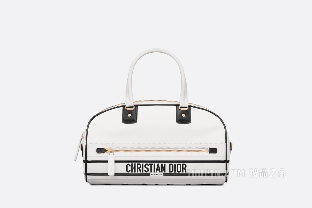 中号 Dior Vibe 拉链保龄球包 白色光滑牛皮革