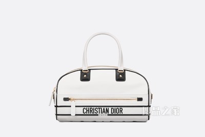 中号 Dior Vibe 拉链保龄球包 白色光滑牛皮革