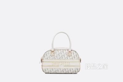中号 Dior Vibe 经典保龄球包 白色和金色镂空牛皮革 Oblique 印花效果