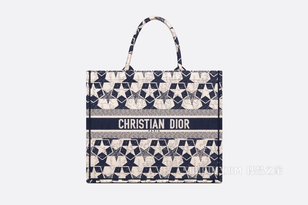 Book Tote 手袋 蓝色和白色 Dior Étoile 图案刺绣