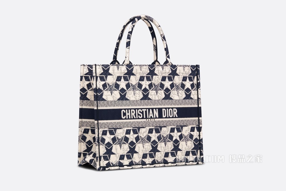 Book Tote 手袋 蓝色和白色 Dior Étoile 图案刺绣
