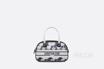 中号 Dior Vibe 经典保龄球包 蓝色和白色牛皮革 Dior Étoile 印花和镂空图案