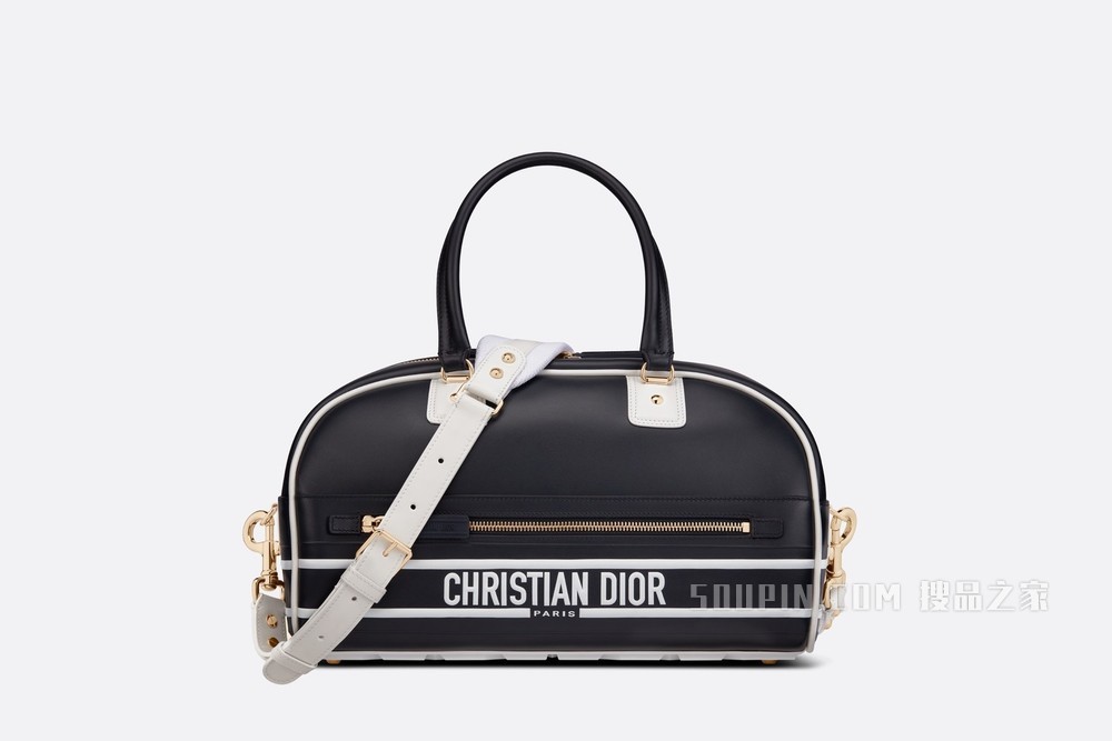 中号 Dior Vibe 拉链保龄球包 蓝色光滑牛皮革