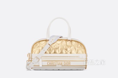 中号 Dior Vibe 拉链保龄球包 白色和金色牛皮革绗缝效果 Dior Étoile 图案