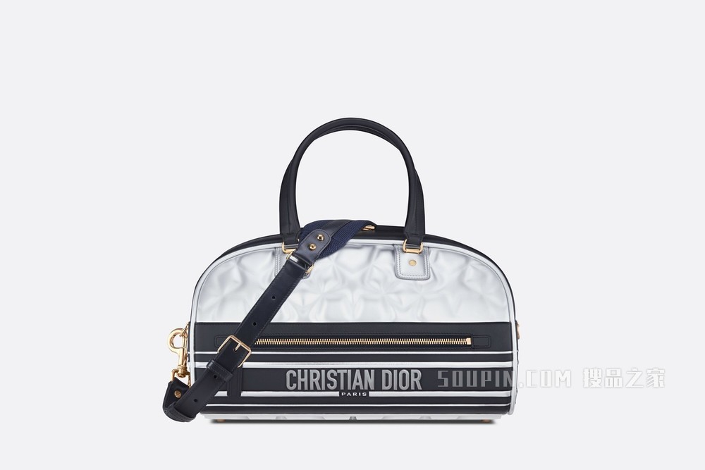 中号 Dior Vibe 拉链保龄球包 黑色和银色牛皮革绗缝效果 Dior Étoile 图案