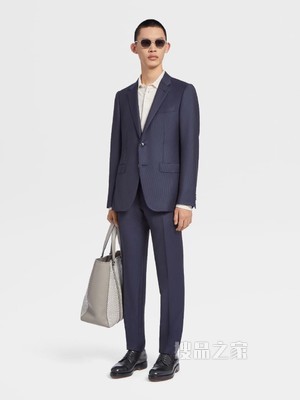 海军蓝细条纹 Trofeo™ 羊毛 Milano 西装，Drop 7