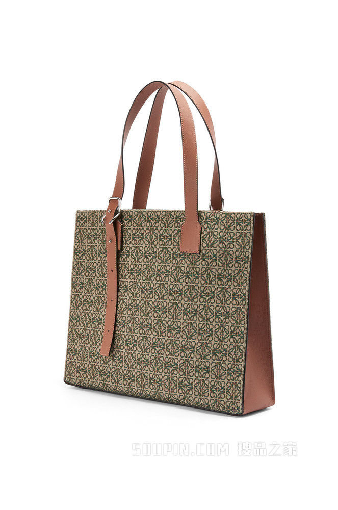 Anagram 提花布和牛皮革 Buckle Horizontal Tote 手袋