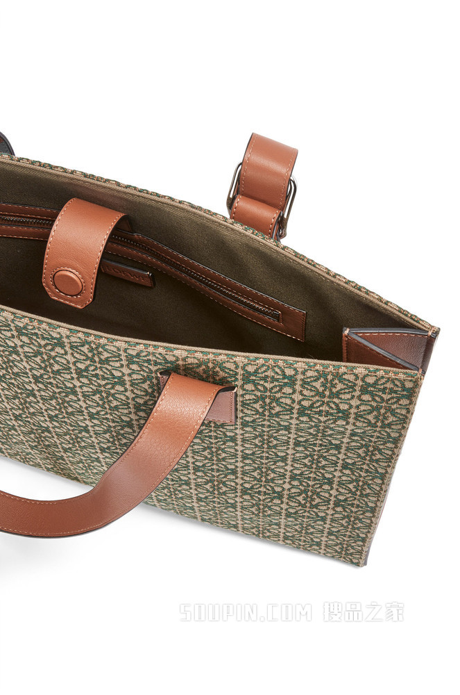 Anagram 提花布和牛皮革 Buckle Horizontal Tote 手袋
