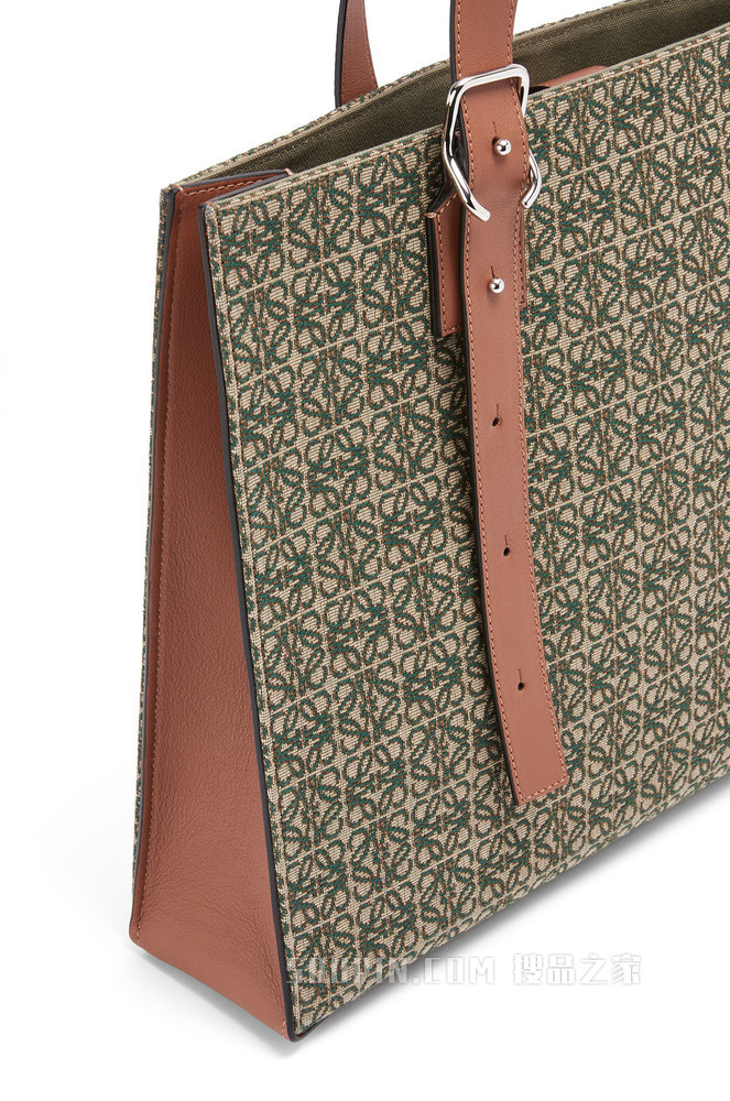 Anagram 提花布和牛皮革 Buckle Horizontal Tote 手袋