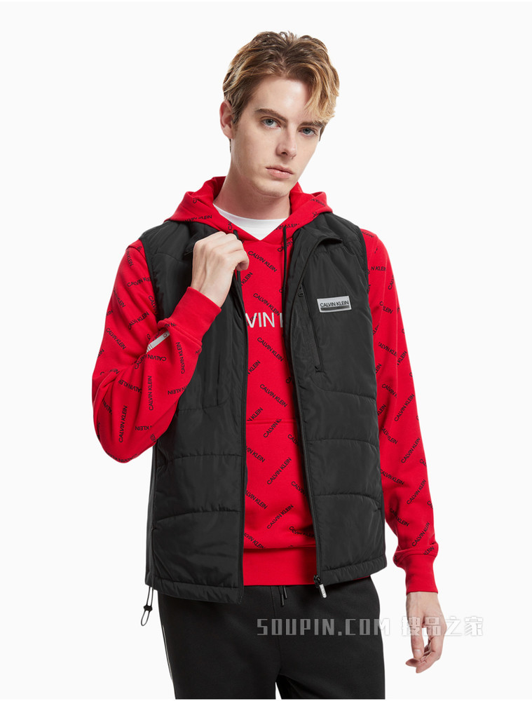 Calvin Klein 男装时尚立领防风拉链半透明塑胶LOGO标无袖马甲4MF1O505