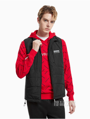 Calvin Klein 男装时尚立领防风拉链半透明塑胶LOGO标无袖马甲4MF1O505