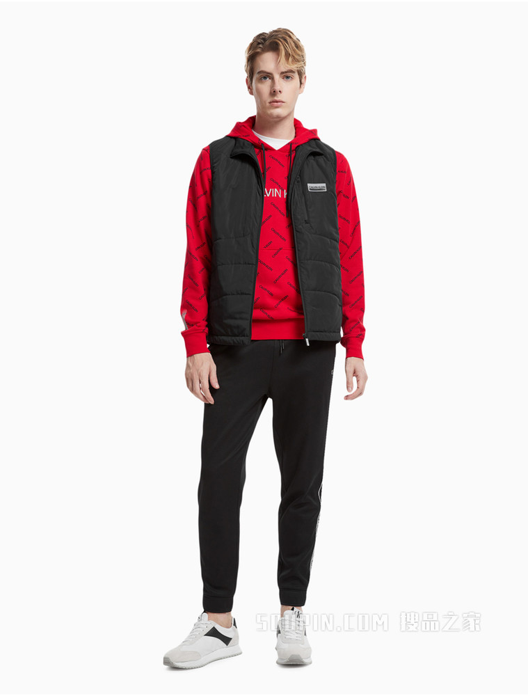 Calvin Klein 男装时尚立领防风拉链半透明塑胶LOGO标无袖马甲4MF1O505