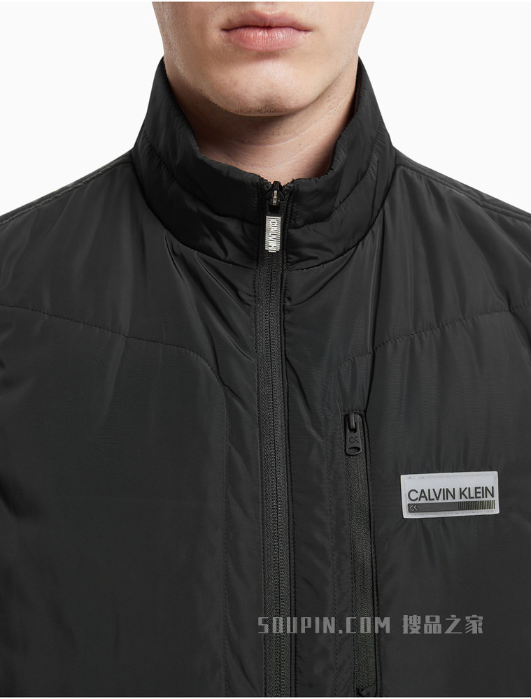 Calvin Klein 男装时尚立领防风拉链半透明塑胶LOGO标无袖马甲4MF1O505