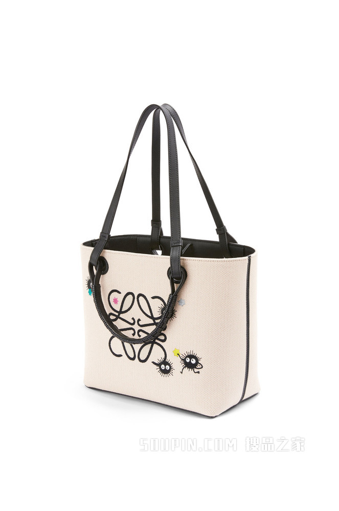 小号提花布和牛皮革 Susuwatari Anagram Tote 手袋