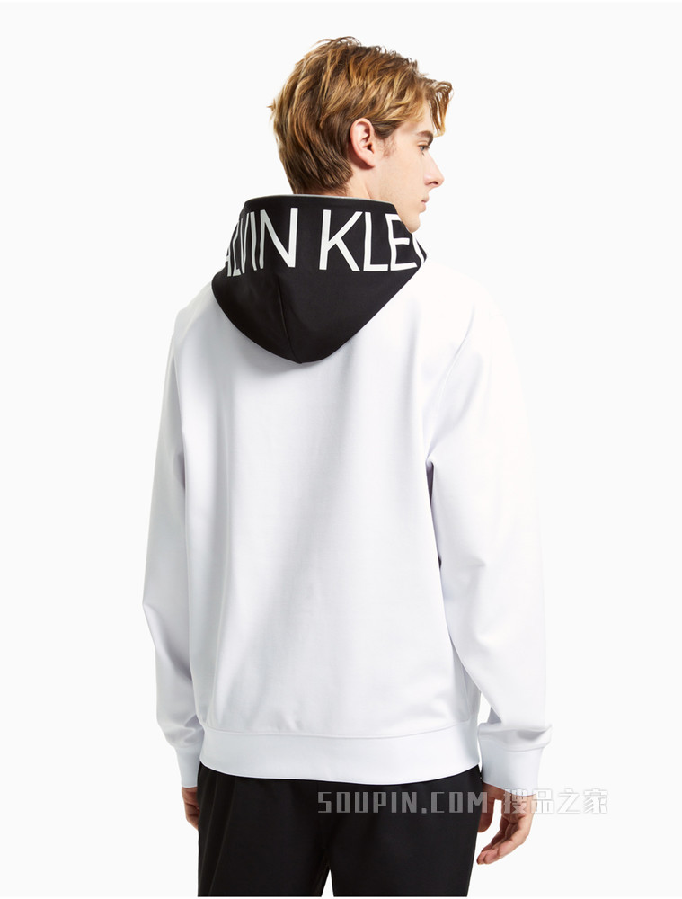 Calvin Klein 男女同款连帽撞色拼接LOGO印花卫衣J400150