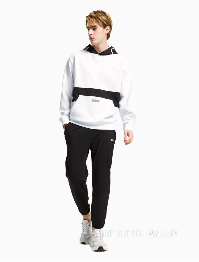 Calvin Klein 男女同款连帽撞色拼接LOGO印花卫衣J400150