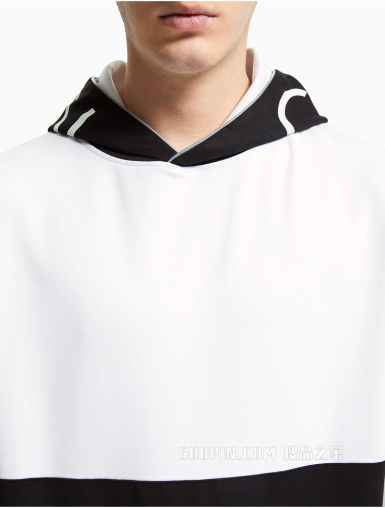 Calvin Klein 男女同款连帽撞色拼接LOGO印花卫衣J400150