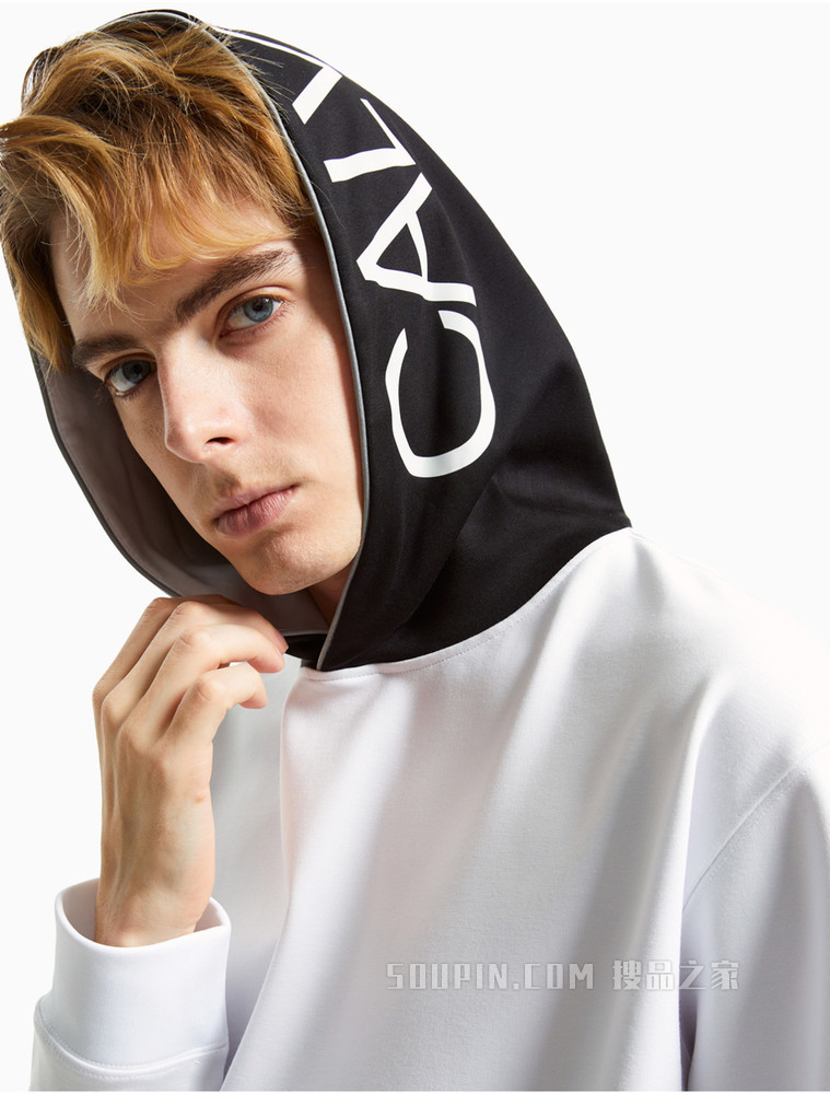 Calvin Klein 男女同款连帽撞色拼接LOGO印花卫衣J400150