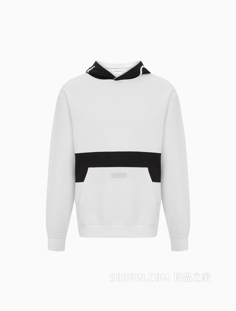 Calvin Klein 男女同款连帽撞色拼接LOGO印花卫衣J400150
