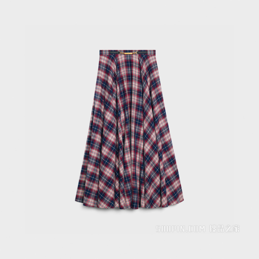 90年代风格格纹法兰绒中长半身裙 ROUGE/NAVY/BEIGE/IVOIRE-27MB