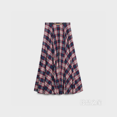 90年代风格格纹法兰绒中长半身裙 ROUGE/NAVY/BEIGE/IVOIRE-27MB