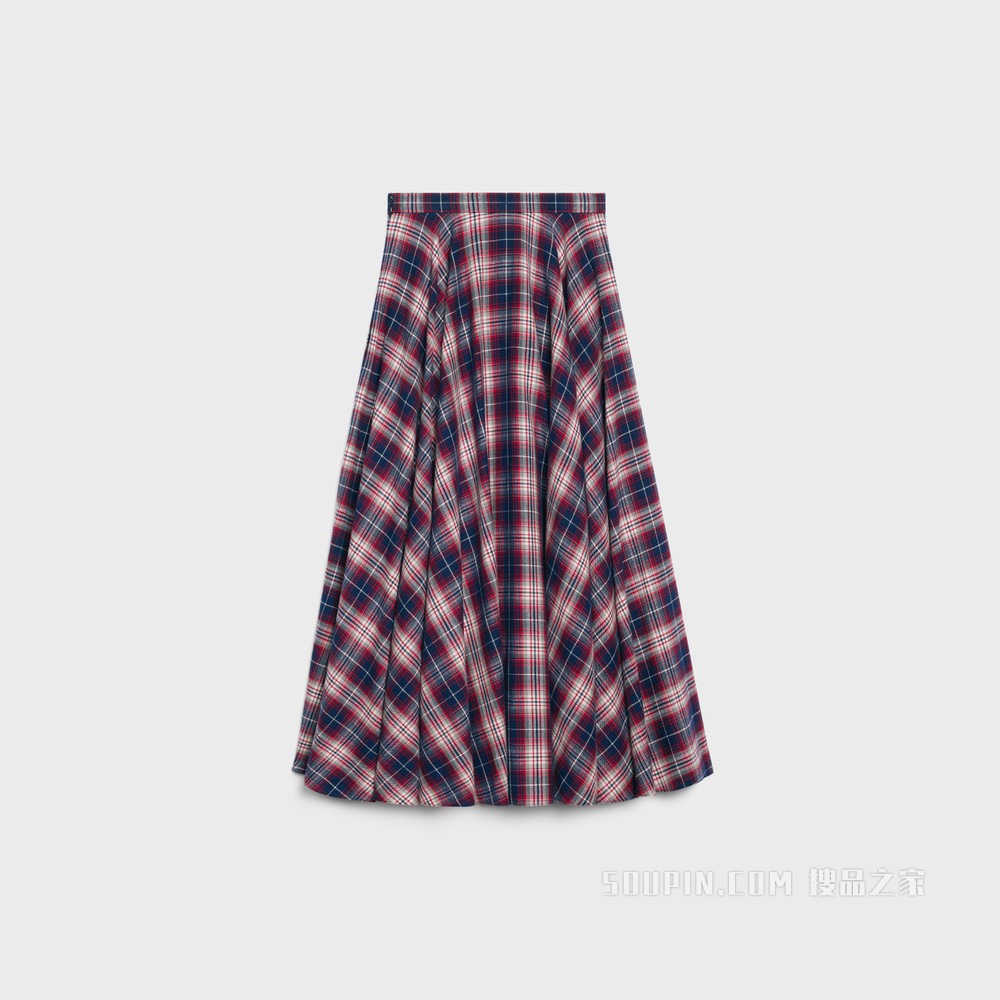 90年代风格格纹法兰绒中长半身裙 ROUGE/NAVY/BEIGE/IVOIRE-27MB