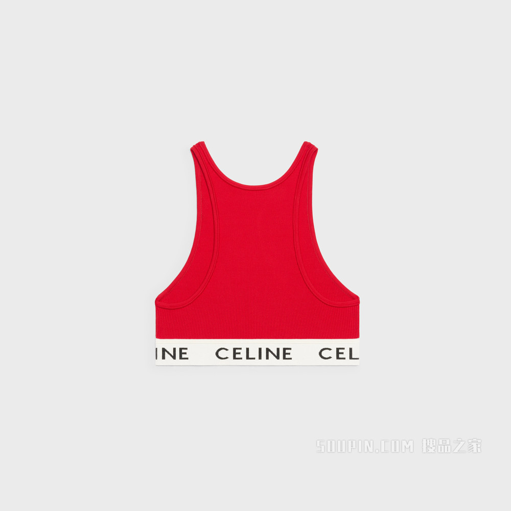 CELINE运动针织文胸式上衣 红色/荧光白-35RW
